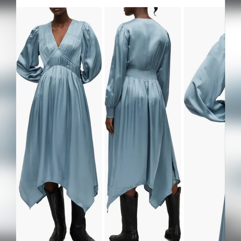 All Saints Estelle Long Sleeve Asymmetric Hem Dress - US 12 NWT